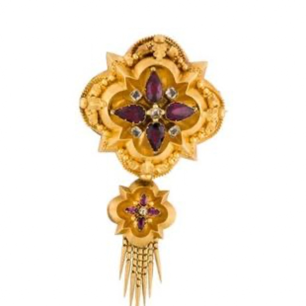 Victorian Gold and Rhodolite Brooch or Pendant
